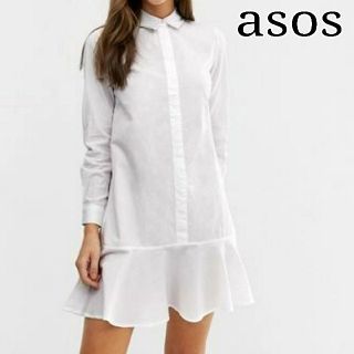 エイソス(asos)の新品タグ付き asos シャツワンピース ペプラム フリル ホワイト 2(ミニワンピース)