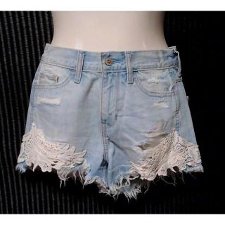 ホリスター(Hollister)のホリスター レース ダメージ 加工 デニム ショート パンツ 23 ブルー(デニム/ジーンズ)