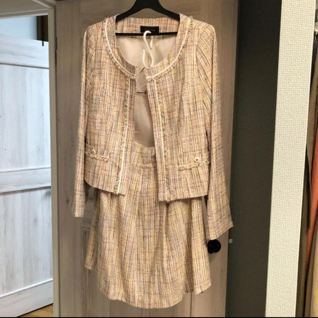 ピンク系 ツイード セットアップ スーツ 入学式 母 ママスーツ フォーマル レディースのフォーマル/ドレス(スーツ)の商品写真