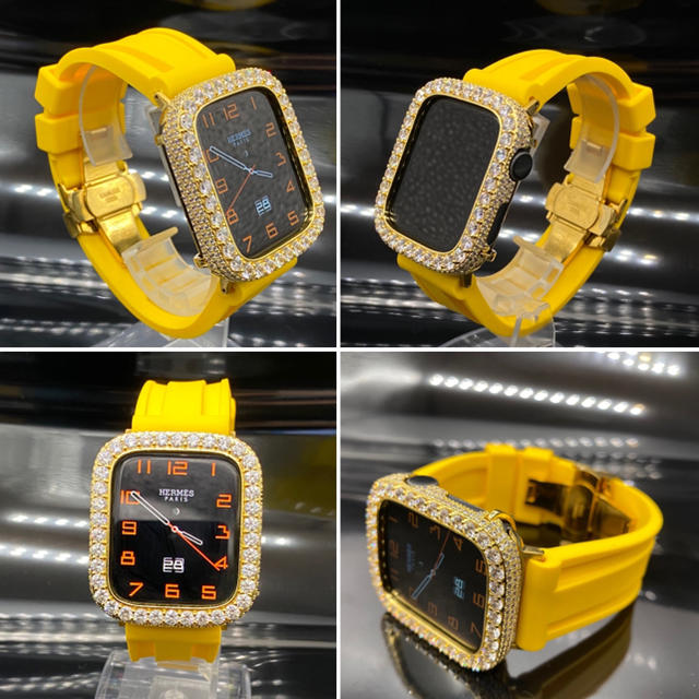 Apple Watch(アップルウォッチ)の金x黄■アップルウォッチカスタム■AA1カバー極太ラバーベルト40mm44mm メンズの時計(ラバーベルト)の商品写真