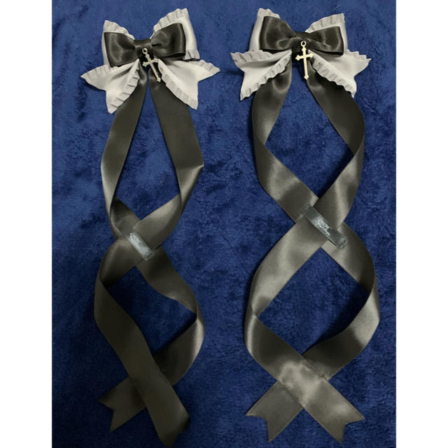 lotus ribbon フリルクロスツインテールバレッタ ハンドメイドのアクセサリー(ヘアアクセサリー)の商品写真