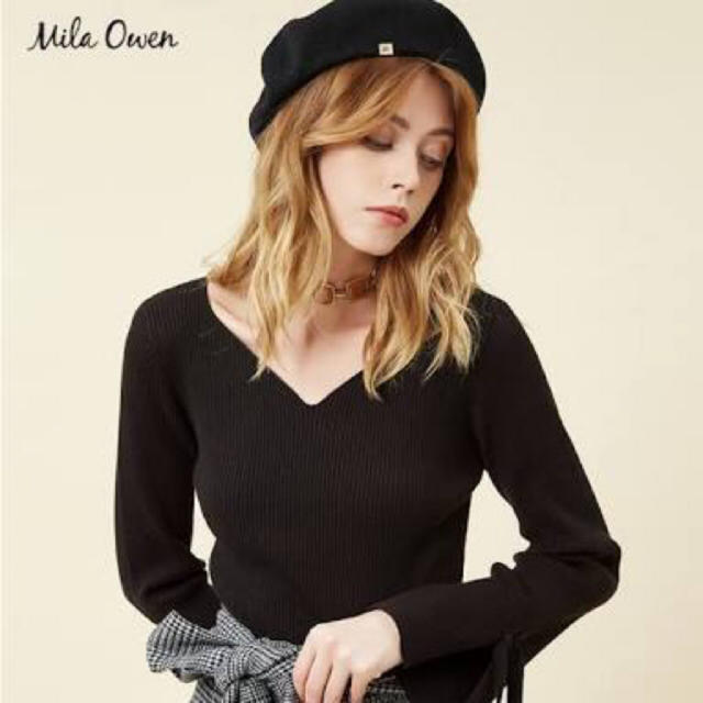 Mila Owen(ミラオーウェン)のMila Owen 袖リボンVネックニット レディースのトップス(ニット/セーター)の商品写真