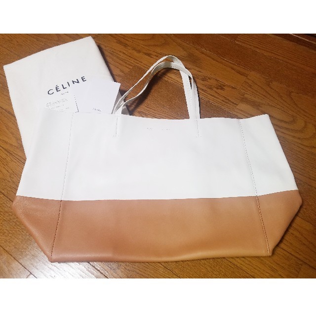 即日発送 - celine セリーヌ キャメル×白 バイカラー レザートートバッグ ホリゾンタルカバ トートバッグ