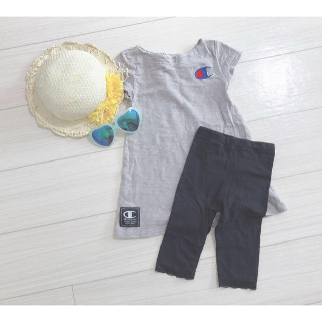 Champion(チャンピオン)のTシャツワンピとレギンス ❁ キッズ/ベビー/マタニティのキッズ服女の子用(90cm~)(ワンピース)の商品写真