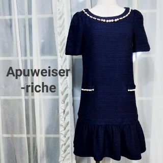 アプワイザーリッシェ(Apuweiser-riche)のアプワイザーリッシェ Apuweiser-riche ネイビー 麻混 ワンピース(ミニワンピース)