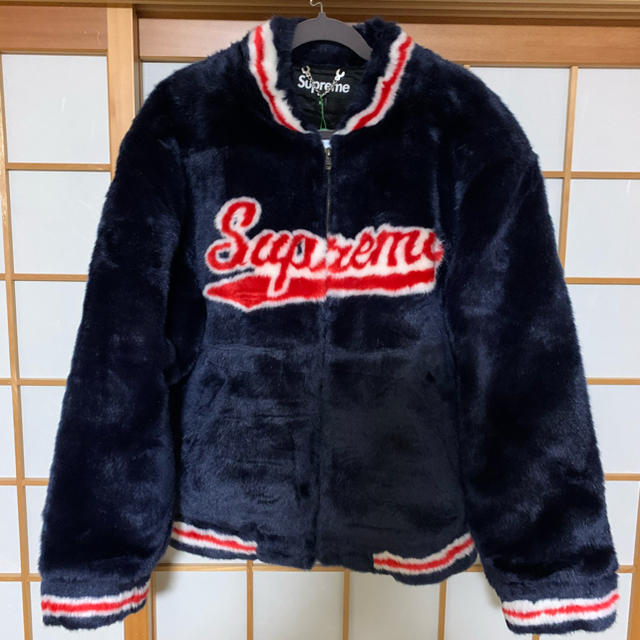 supreme faux fur jacket L navy古着