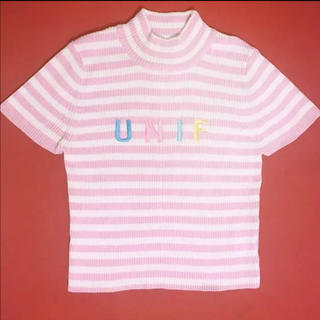 ユニフ(UNIF)のUNIF 正規品 レインボーニットTシャツ ピンク Mサイズ(Tシャツ/カットソー(半袖/袖なし))