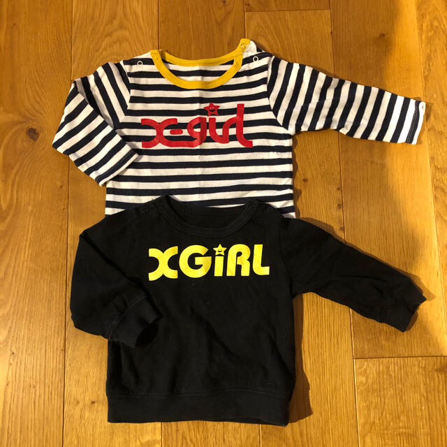 X-girl Stages(エックスガールステージス)のx-girl ロゴロンT 80 ２枚セット キッズ/ベビー/マタニティのベビー服(~85cm)(Ｔシャツ)の商品写真