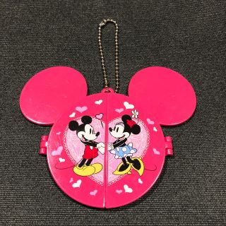 ディズニー(Disney)のディズニー　ミッキーシェイプ鏡　ボールチェーン付きミラー　ピンク(ミラー)
