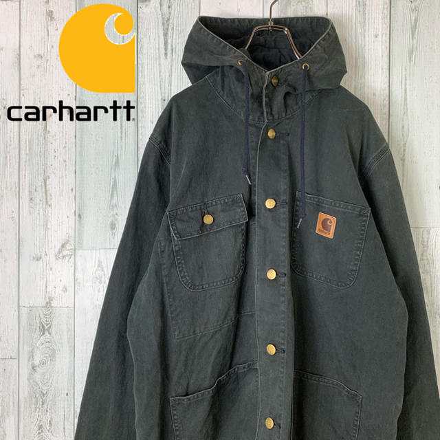 carhartt(カーハート)の【超希少】カーハート 皮ラベル カバーオール マウンテンパーカー ジャケット 黒 メンズのジャケット/アウター(カバーオール)の商品写真