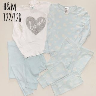 エイチアンドエム(H&M)の120-130cm H&M パジャマ 2点セット ハート柄 長袖 長ズボン(パジャマ)