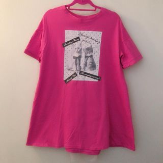 アンクルージュ(Ank Rouge)のAnk Rouge バックスピンドル キャット ビッグTシャツ ピンク(ひざ丈ワンピース)