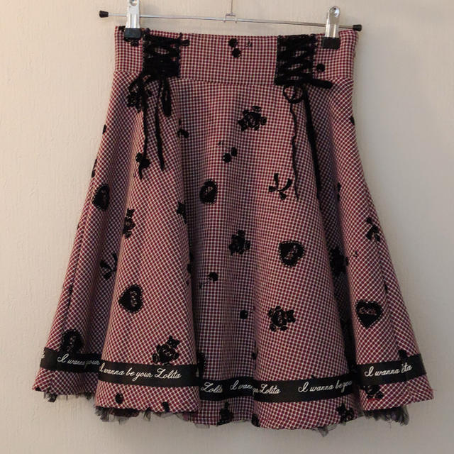 Ank Rouge(アンクルージュ)の美品 Ank Rouge Fancyフロッキースピンドルフレアスカート　ボルドー レディースのスカート(ひざ丈スカート)の商品写真