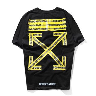 オフホワイト(OFF-WHITE)のOFF-WHITE オフホワイト Tシャツ サイズXL 黒黄色 警告デザイン(Tシャツ/カットソー(半袖/袖なし))