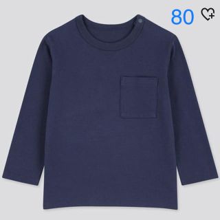 ユニクロ(UNIQLO)のユニクロ クルーネックT 長袖 ネイビー 80cm ベビー キッズ 紺(Ｔシャツ)