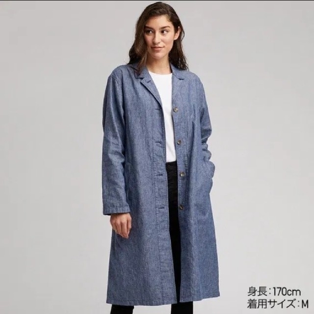 UNIQLO(ユニクロ)の試着のみ○ユニクロ リネンブレンドコート ブルー Ｓ○ レディースのジャケット/アウター(ロングコート)の商品写真