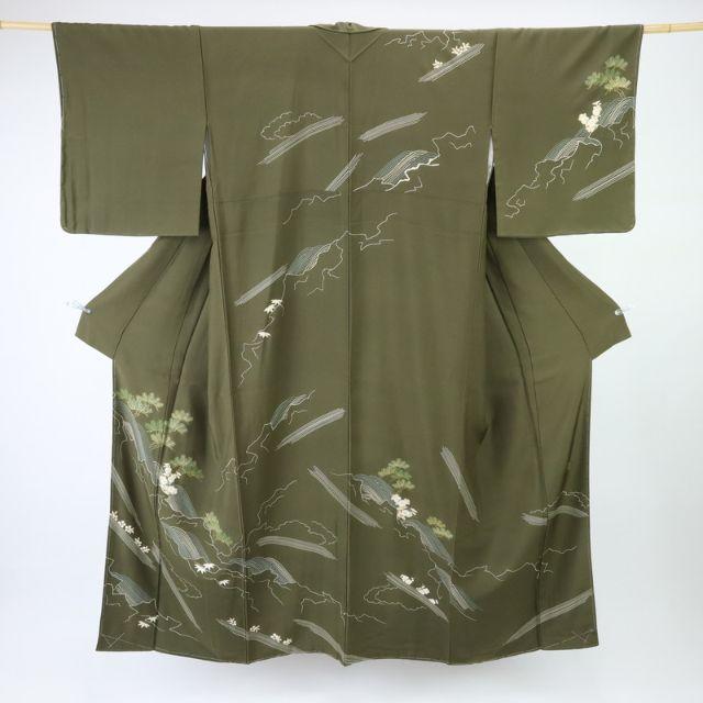 □セール□訪問着*長尺 袷着物 風景 落款有 抹茶色 略礼装 □セール□訪問着*長尺 袷着物 風景 落款有 抹茶色 略礼装