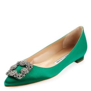 マノロブラニク(MANOLO BLAHNIK)の貴重色　マノロハンギシフラット　エメラルドグリーン(バレエシューズ)