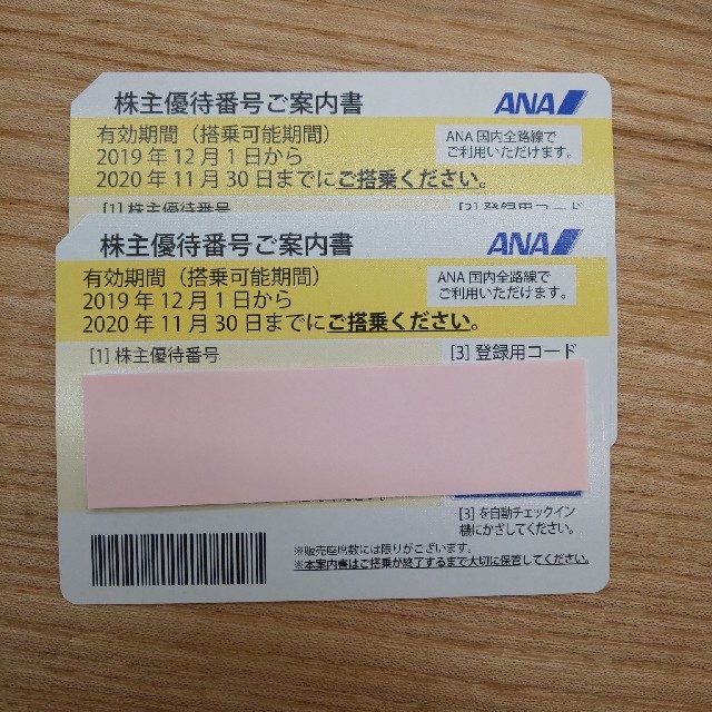 ANA(全日本空輸)(エーエヌエー(ゼンニッポンクウユ))のANA 株主優待券2枚 2020年11月30日まで チケットの優待券/割引券(その他)の商品写真