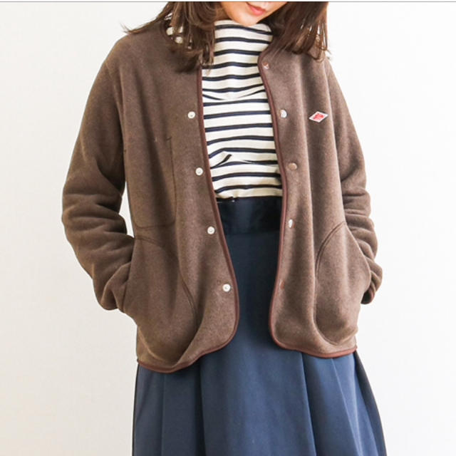 美品 DANTON ダントン フリース ノーカラー ジャケット ブラウン 40-