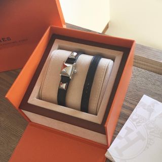 エルメス(Hermes)の★限定値下げ★エルメス ミニメドール ウォッチ 黒 ドゥブルトゥール 箱、保証書(腕時計)