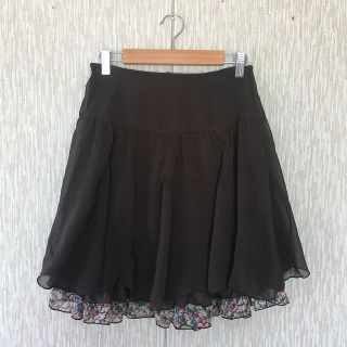 裾花柄シフォンブラウンスカート　〜即日発送も可能〜(ひざ丈スカート)