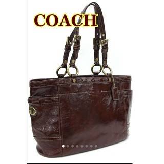 コーチレア✳COACH(コーチ) エナメルトートバッグ ダークブラウン ...