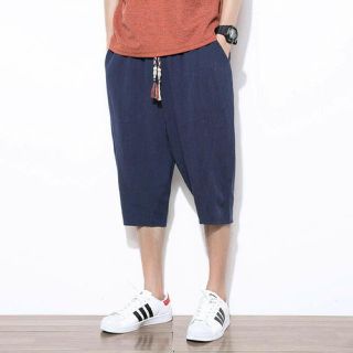 3XL 青 ネイビー サルエルパンツ メンズ ハーフパンツ ショートパンツ(サルエルパンツ)