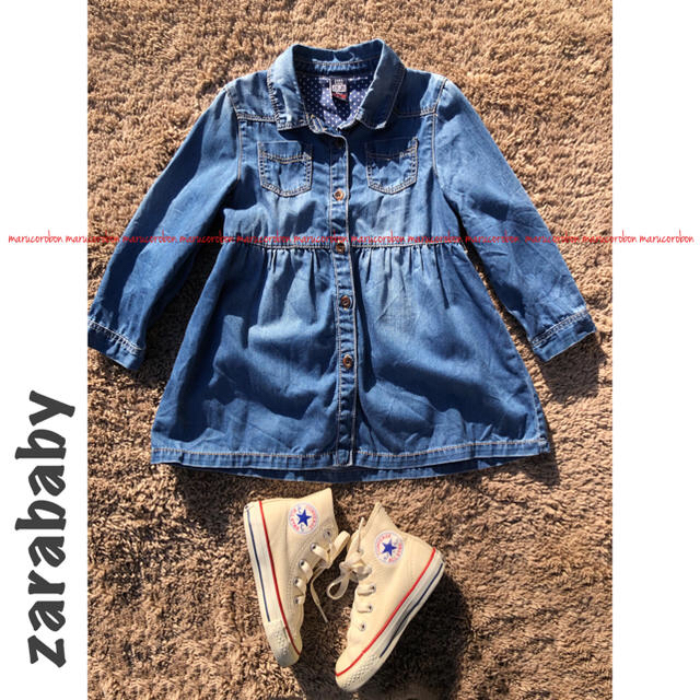 ZARA KIDS(ザラキッズ)のzarababy ザラベビー デニム 長袖 シャツ ワンピース 98  キッズ/ベビー/マタニティのキッズ服女の子用(90cm~)(ワンピース)の商品写真