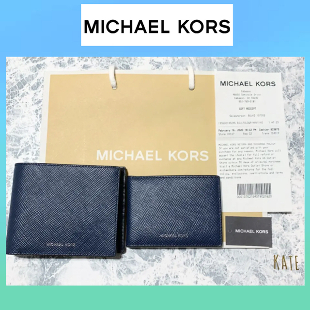 【新品未使用】マイケルコース メンズ 二つ折り財布 ネイビー 01 折り財布