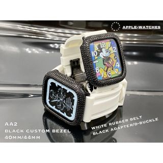 アップルウォッチ(Apple Watch)の黒&白■アップルウォッチ用キラキラカバーxパネライベルトセット(ラバーベルト)