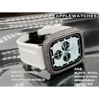 アップルウォッチ(Apple Watch)のホワイトxブラック■アップルウォッチ用カスタムカバーベルト■40mm44mm(ラバーベルト)