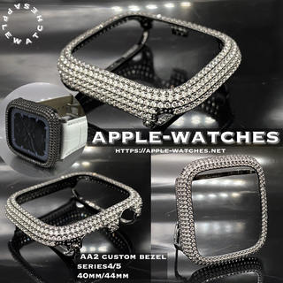 アップルウォッチ(Apple Watch)のAA2■アップルウォッチ用キラキラカバー■ブラックフレームホワイトストーン(その他)