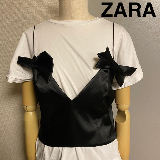ZARA(ザラ)の【ZARA】ザラ　リボン　キャミソール ビスチェ　ブラック レディースのトップス(ベスト/ジレ)の商品写真