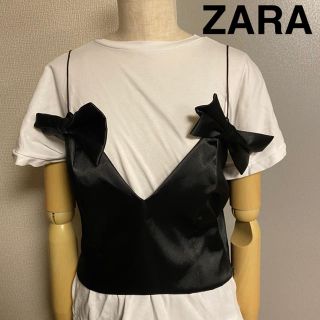 ザラ(ZARA)の【ZARA】ザラ　リボン　キャミソール ビスチェ　ブラック(ベスト/ジレ)