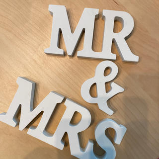 MR &MRS ウッドサイン　ホワイト　美品(ウェルカムボード)