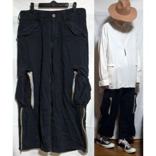 ドレストリップ(Drestrip)の drestrip ドレストリップ クロップドワイドカーゴパンツ レーヨン 黒(ワークパンツ/カーゴパンツ)