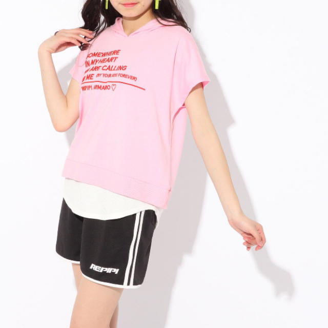 repipi armario(レピピアルマリオ)の韓国ファッション♡ワッフル重ね着風パーカー ピンク M ダンス好き kpop好き レディースのトップス(パーカー)の商品写真