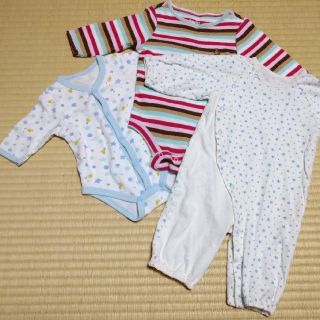 ベビーギャップ(babyGAP)の長袖 薄手 ロンパース カバーオール 60 3枚セット(ロンパース)