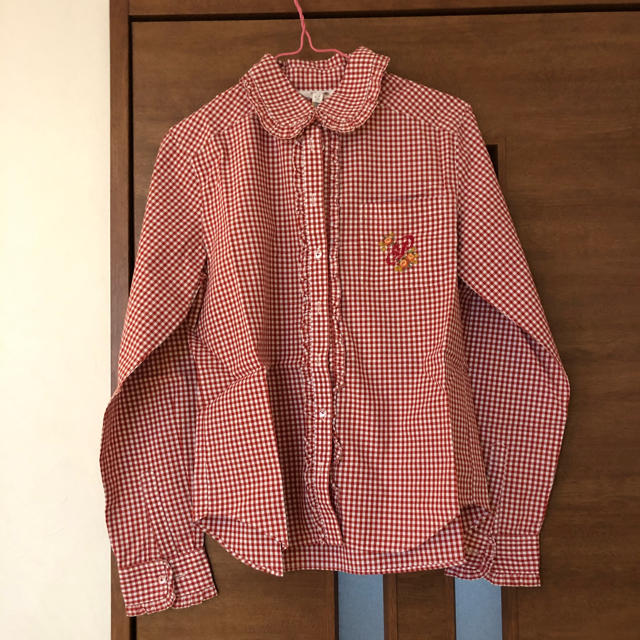 ピンクハウス赤×白ギンガムチェック刺繍＆フリルワンピース