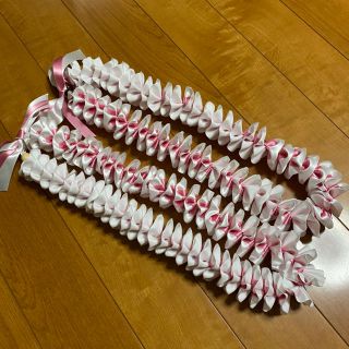 【オリジナル】リボンレイ　白×ピンク　2本セット(その他)