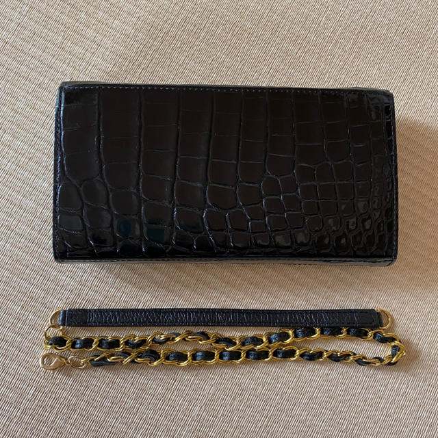 中古 sanpo クロコダイル革チェーンウォレット(日本製、JRAタグ有り