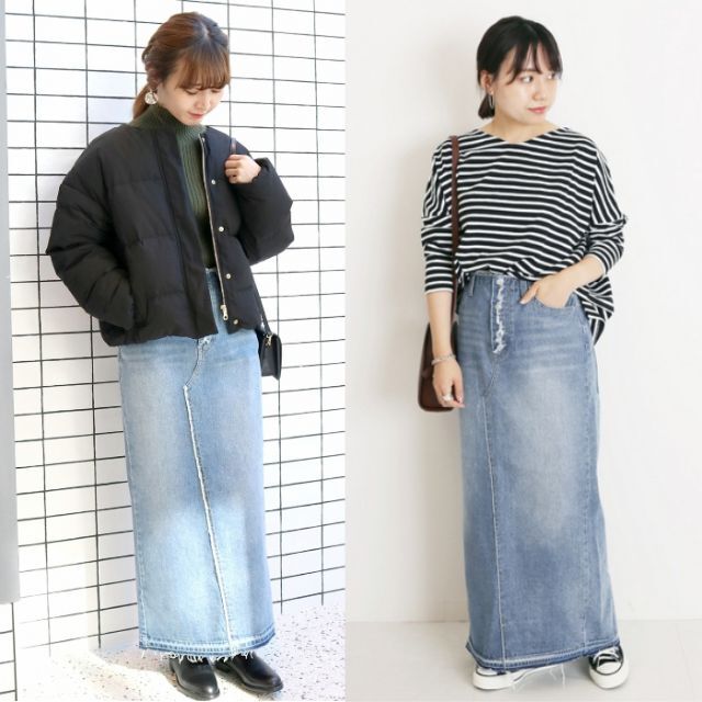 新品★LE DENIM カットオフタイトデニムスカート