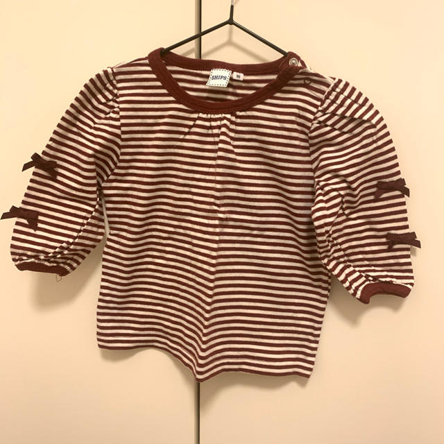 SHIPS(シップス)のships ロンT 七分丈　ボーダー　リボン　春 キッズ/ベビー/マタニティのキッズ服女の子用(90cm~)(Tシャツ/カットソー)の商品写真