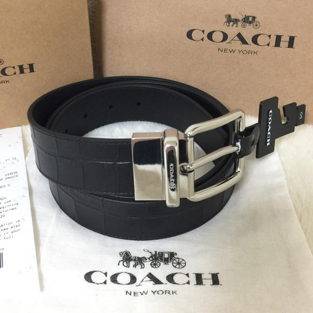 COACH(コーチ)のリバーシブル レザーベルト クロコダイル 調 モダン ハーネス カット  メンズのファッション小物(ベルト)の商品写真