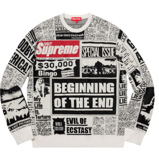 supreme Newsprint Sweater White M - ニット/セーター