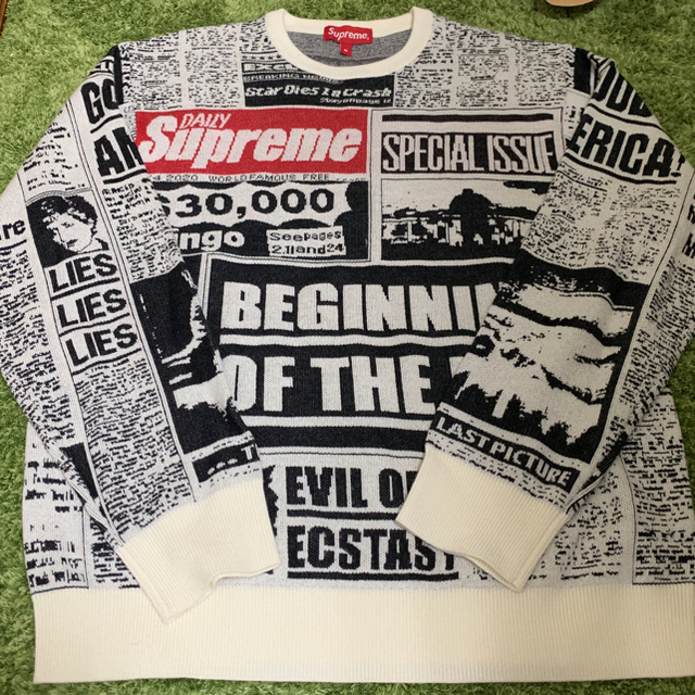 supreme Newsprint Sweater White M - ニット/セーター