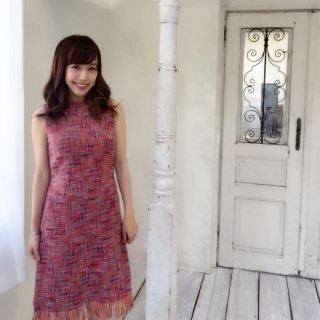 【selva secreta】TWEED FRINGE DRESS(PINK)(ひざ丈ワンピース)