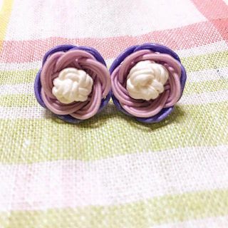 水引細工　梅結びピアス（紫）(ピアス)