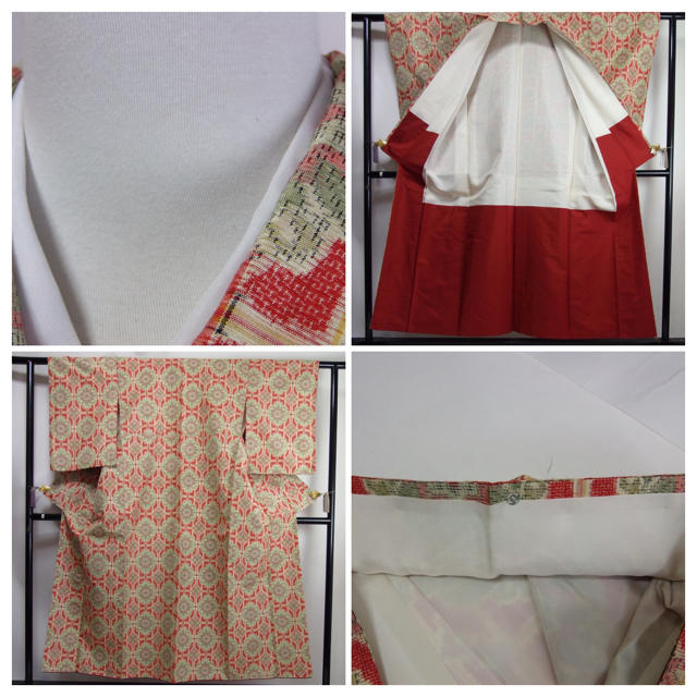 紬着物　十日町紬　可愛いアラベスク文様　正絹 レディースの水着/浴衣(着物)の商品写真